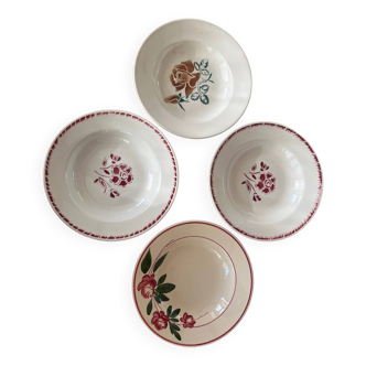 Set of 4 mismatched soup plates