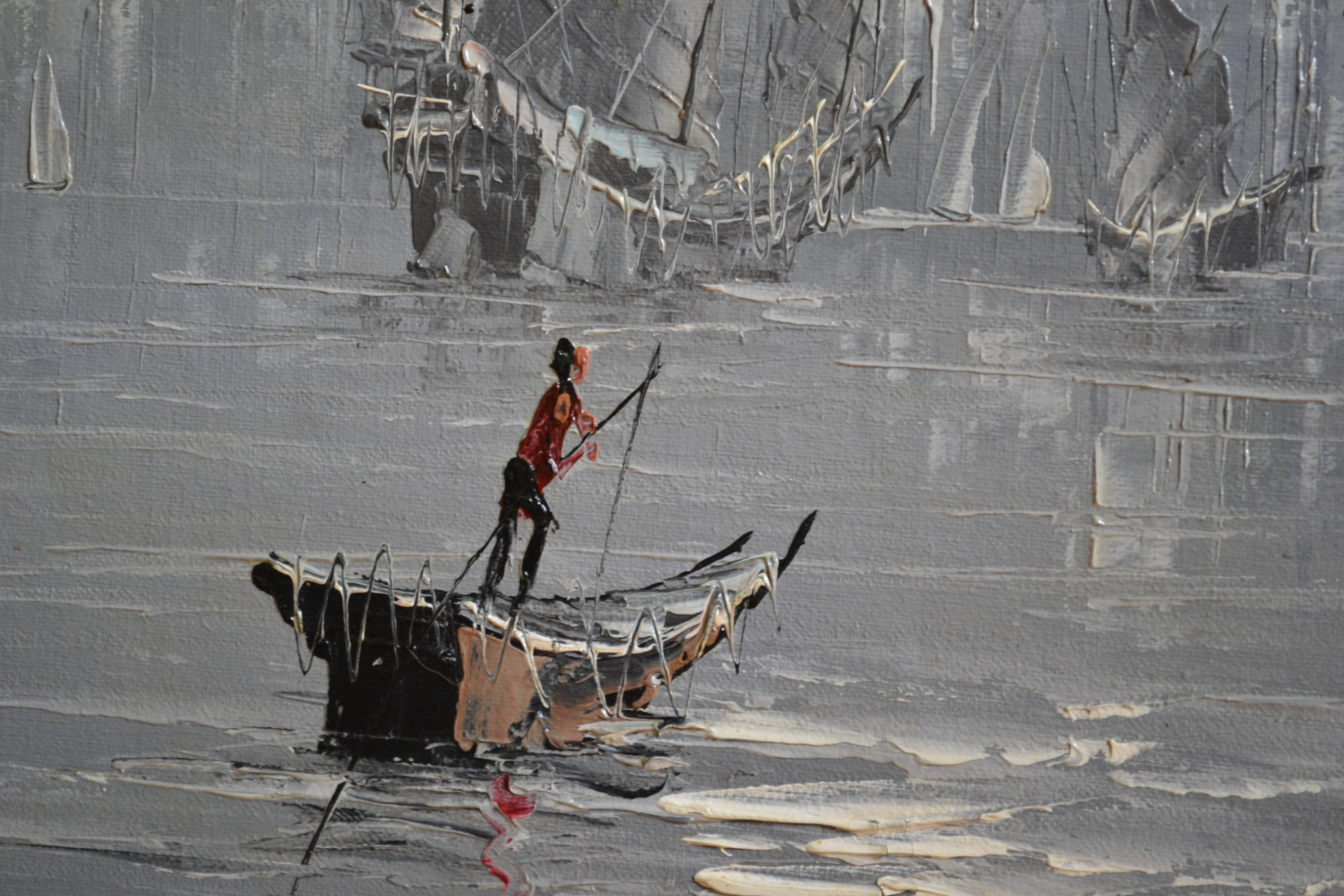 marine painting sailboats seaside in Asia HSP signed