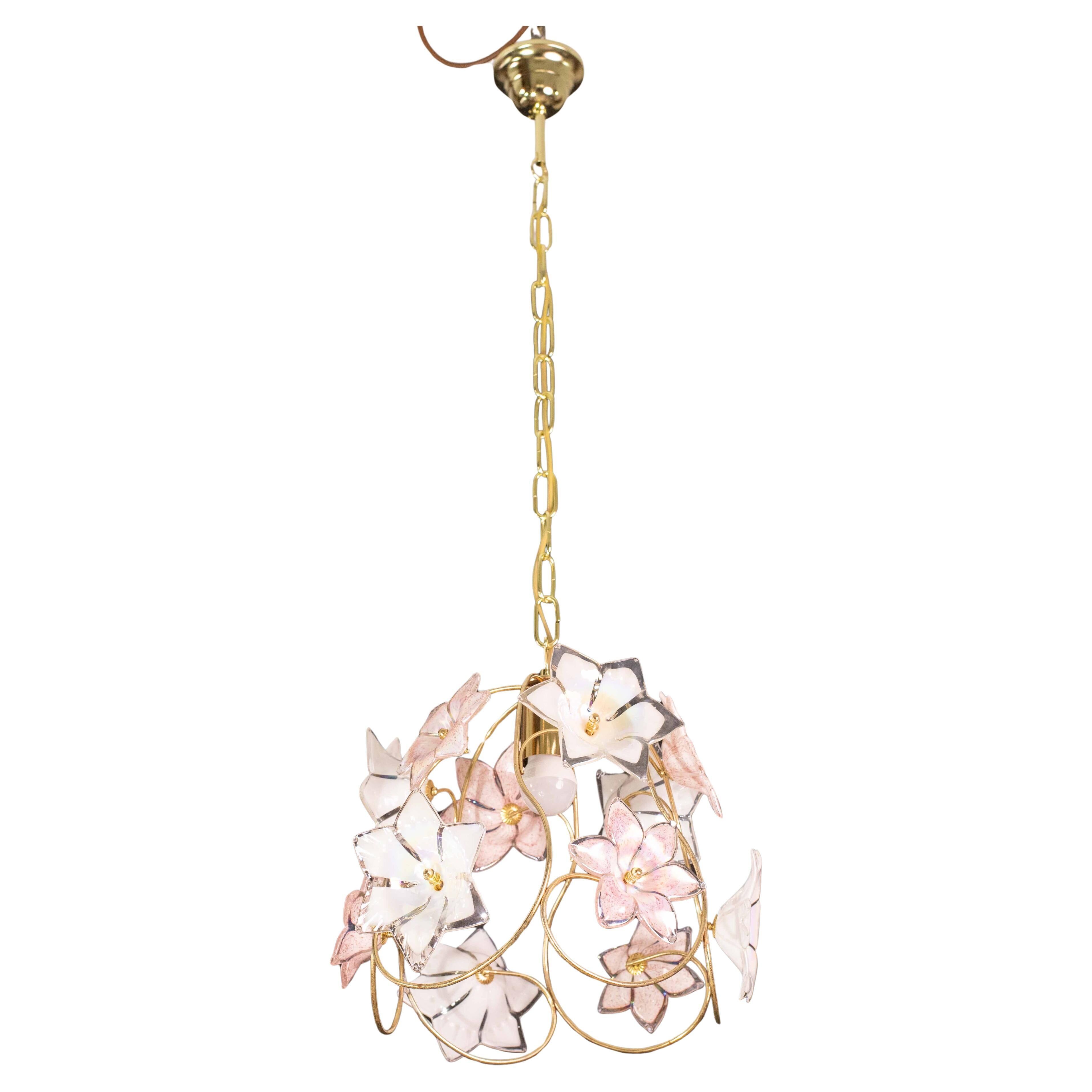 Charming Murano vintage chandelier white and pink flowers