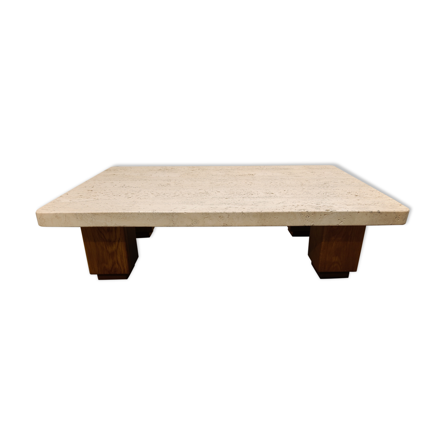 Vintage travertine and wooden coffee table, 1970s