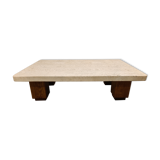 Vintage travertine and wooden coffee table, 1970s