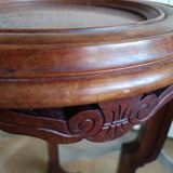 Guéridon ancien en bois massif avec plateau en marbre