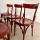 Set of 6 vintage 70s curved varnished wood bistro chairs