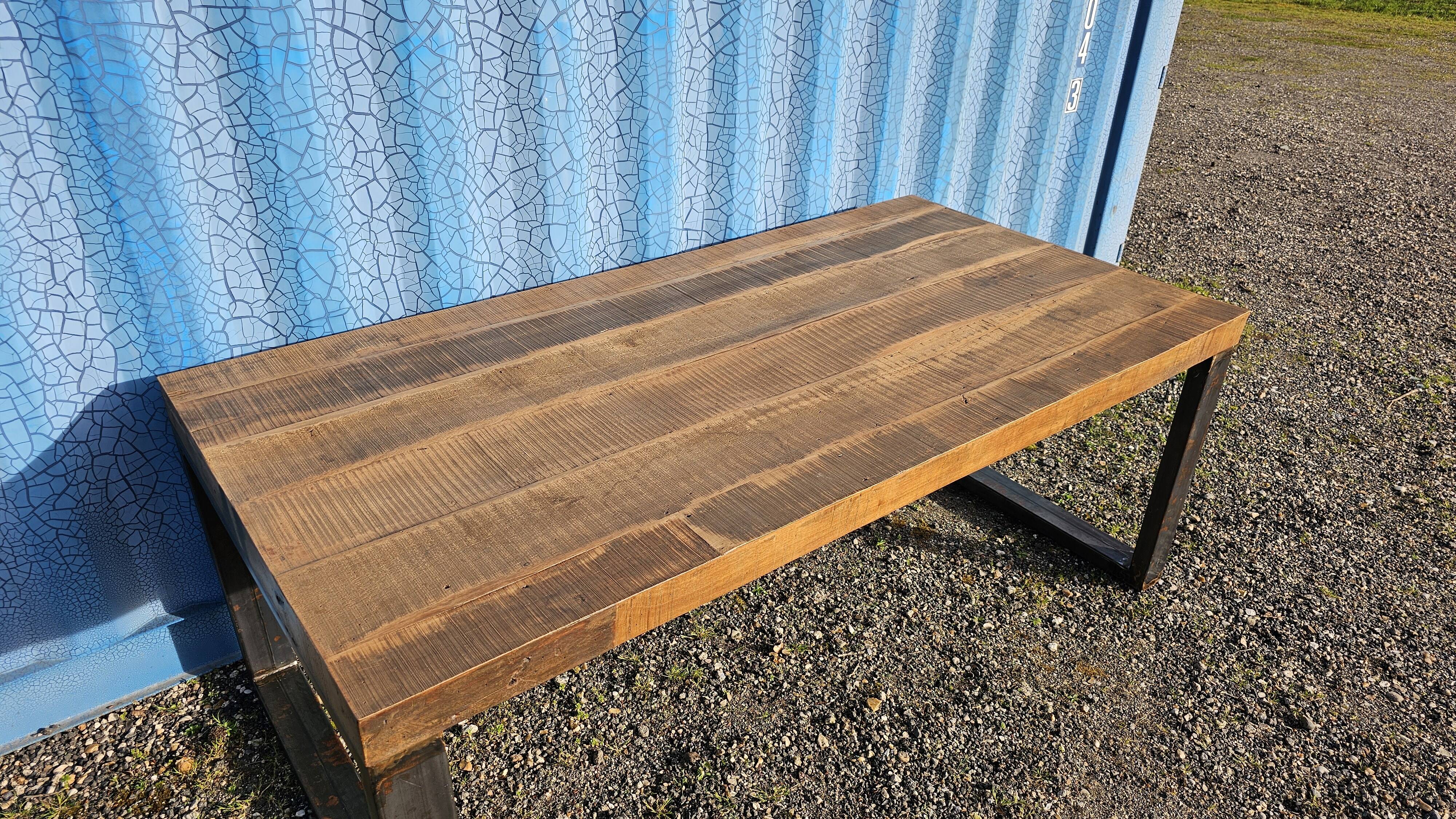 Industrial table 200 x 100 cm with wooden top + metal base
