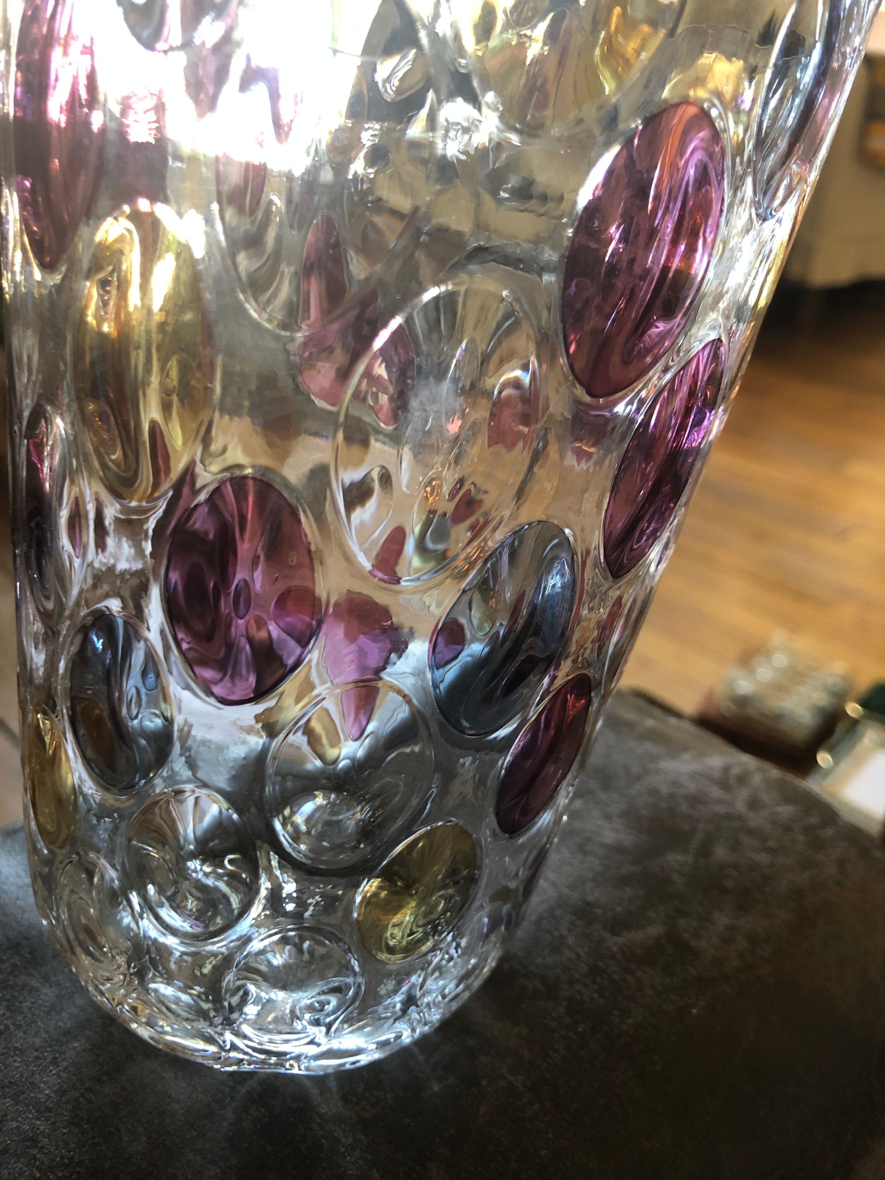 Glass vase blown colored lozenges