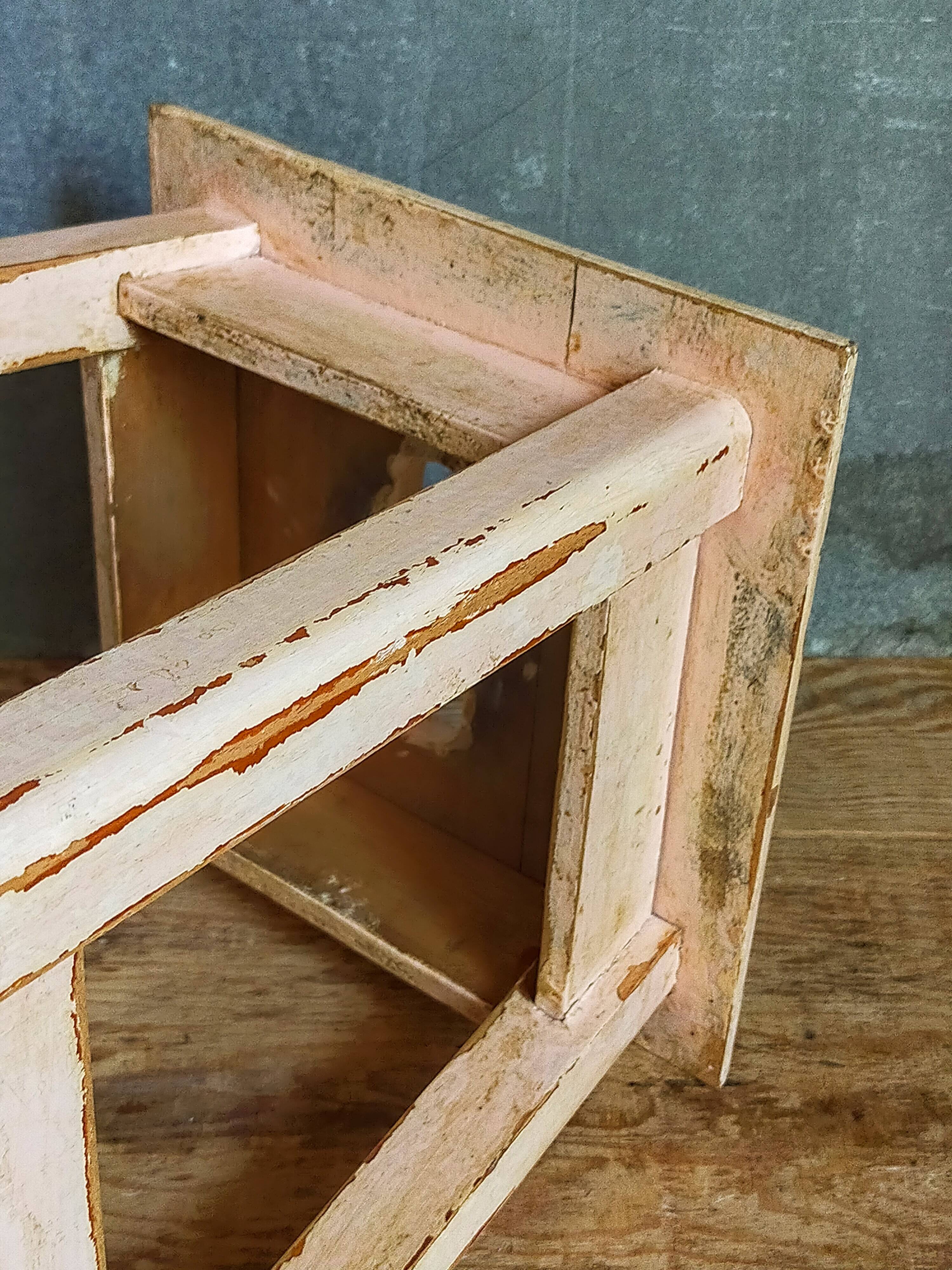Antique workshop stool in patinated solid wood