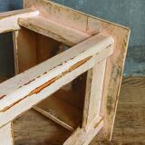 Antique workshop stool in patinated solid wood