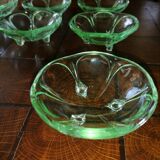 8 green vintage glass cups