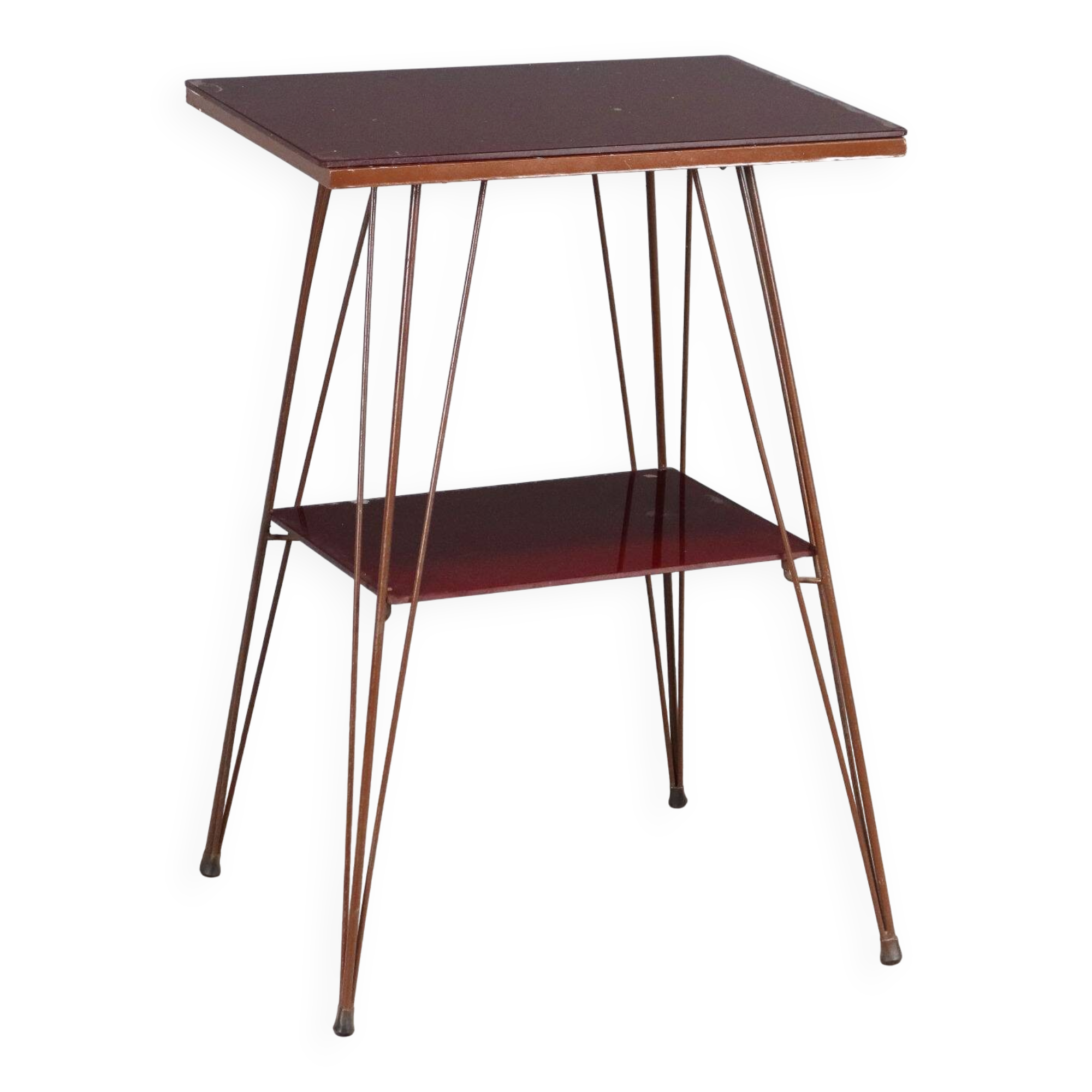 Vintage metal side table with double glass top, Italy, 1960s.