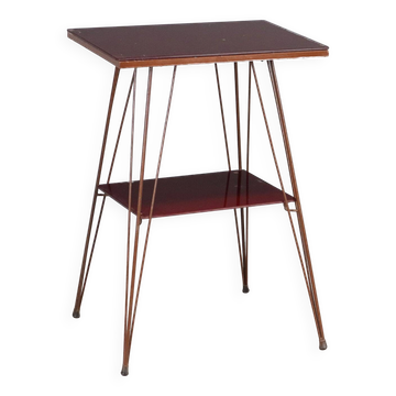 Vintage metal side table with double glass top, Italy, 1960s.