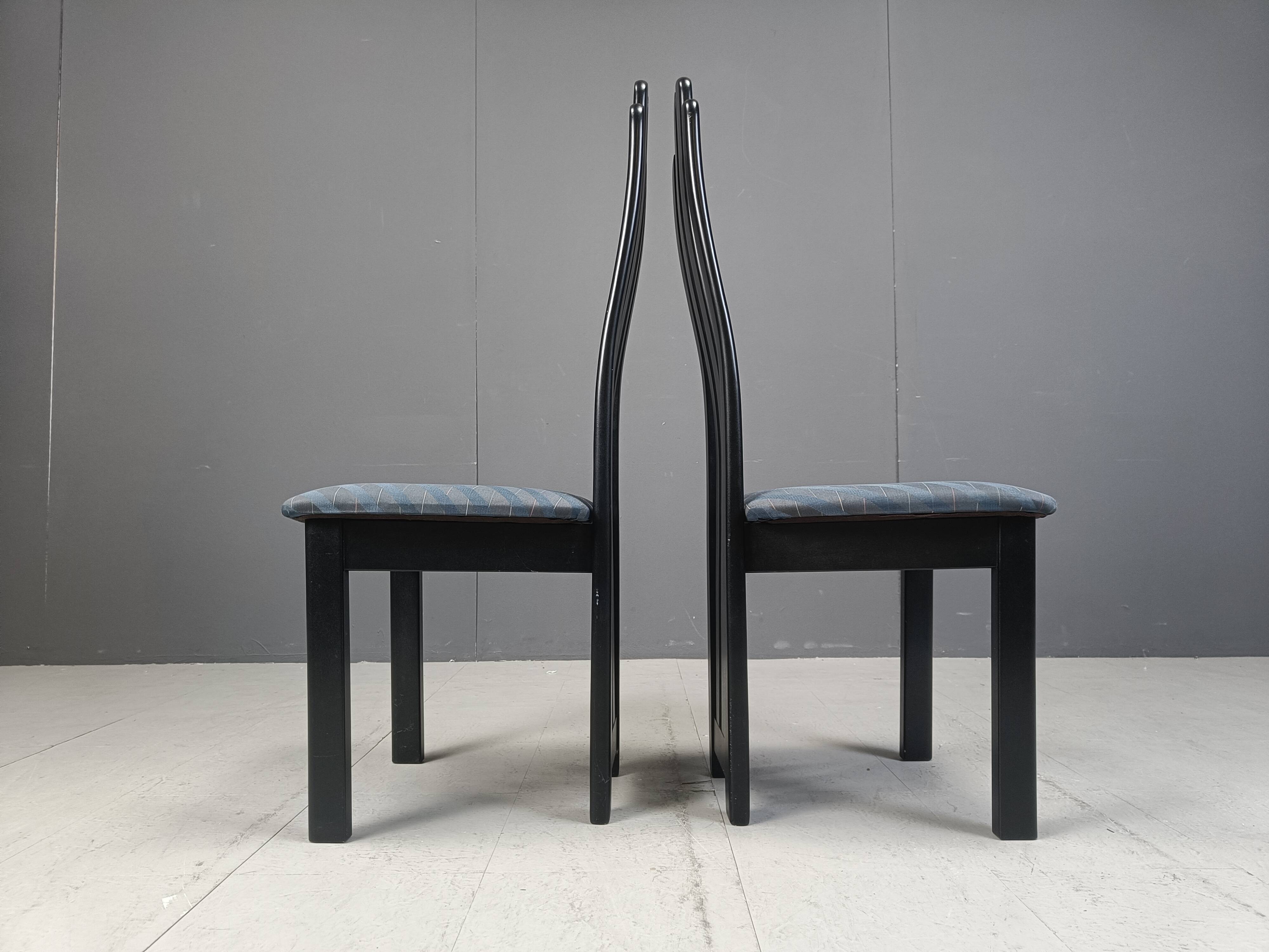 Vintage post modern black wooden dining chairs, 1980s