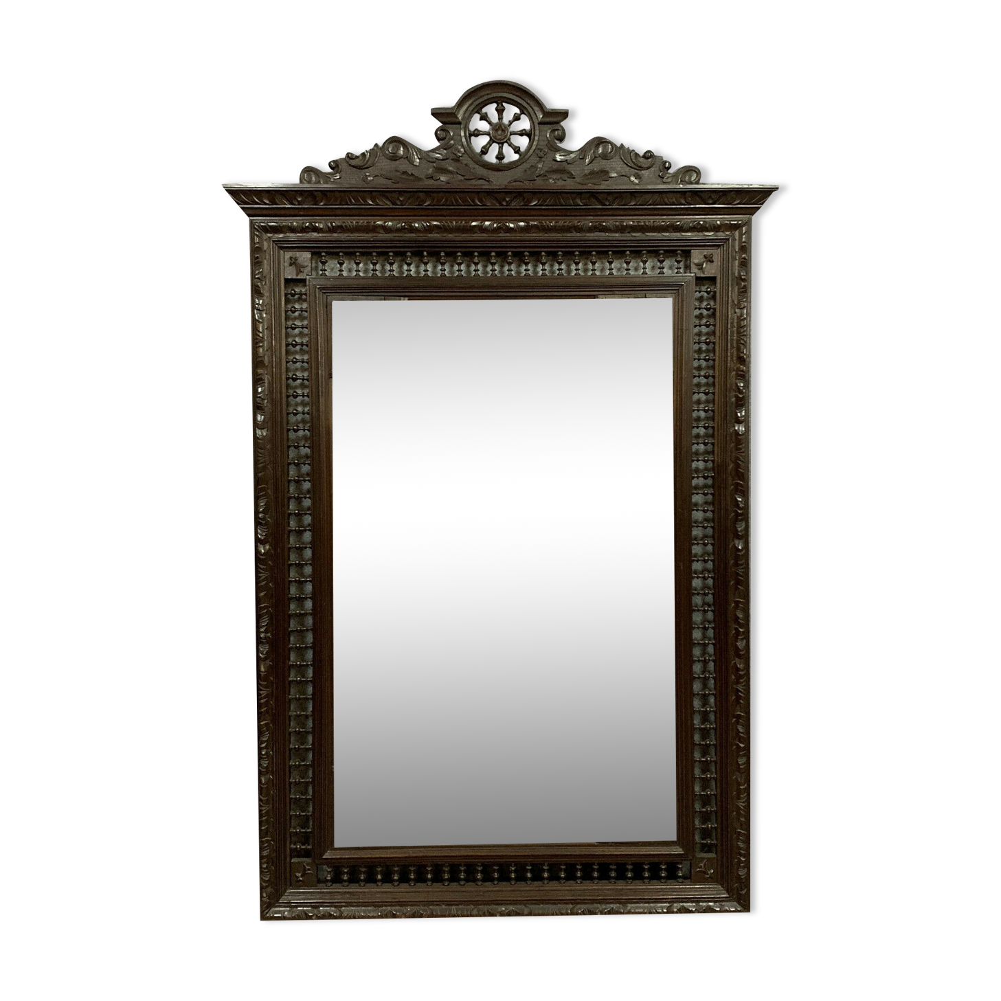 Breton Renaissance style mirror in solid oak with brown patina circa 1850
