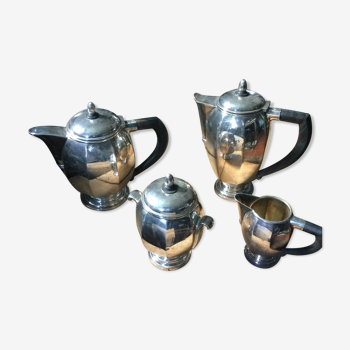 Lot théière cafetière sucrier pot à lait en métal argenté ancien