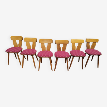 Lot de 6 chaises de bistrot bois avec coussin vintage année 70/80/90