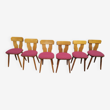 Set of 6 wooden bistro chairs with vintage cushion from the 70s/80s/90s