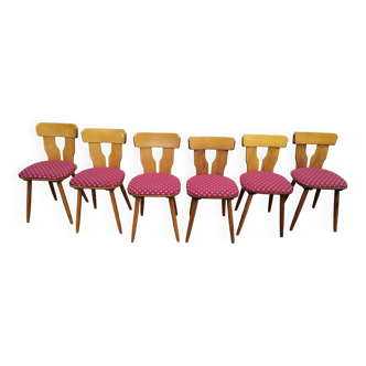 Set of 6 wooden bistro chairs with vintage cushion from the 70s/80s/90s