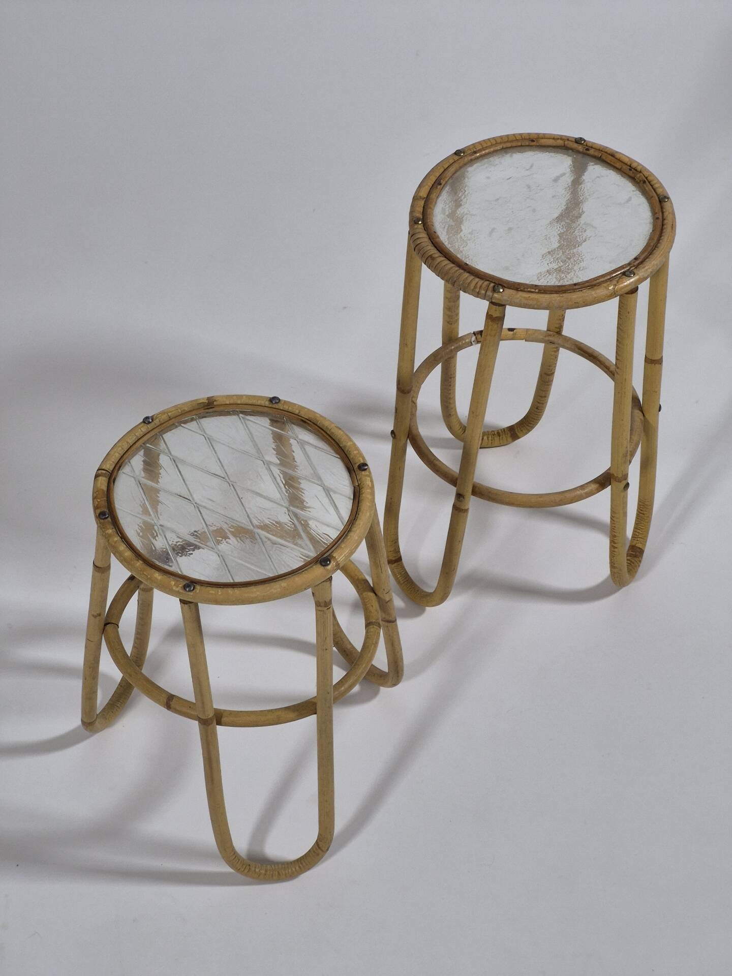 Pair of vintage mid century bamboo ice glass flower stands
