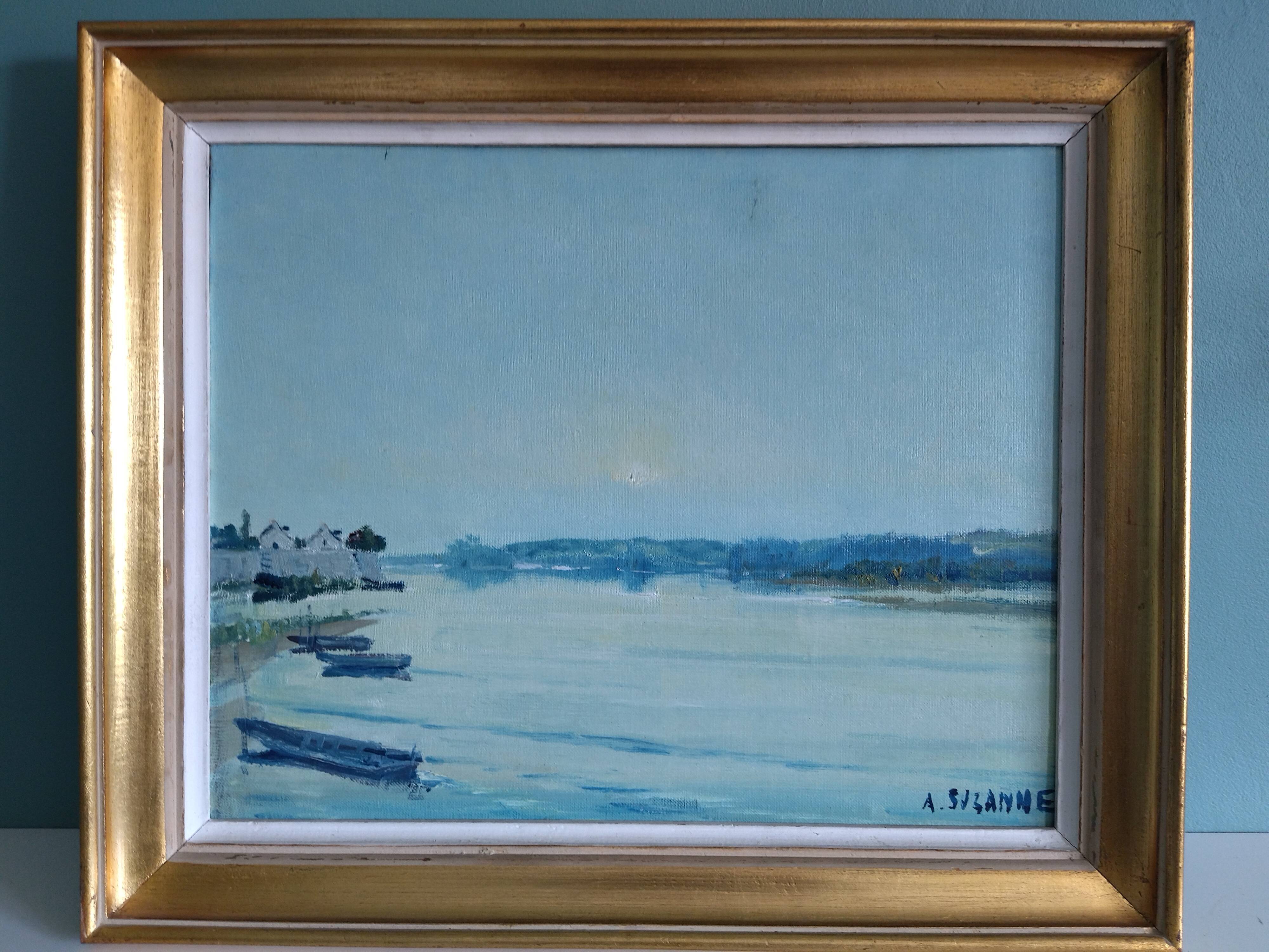 Painting ancient seascape, oil on canvas, signed André Suzanne