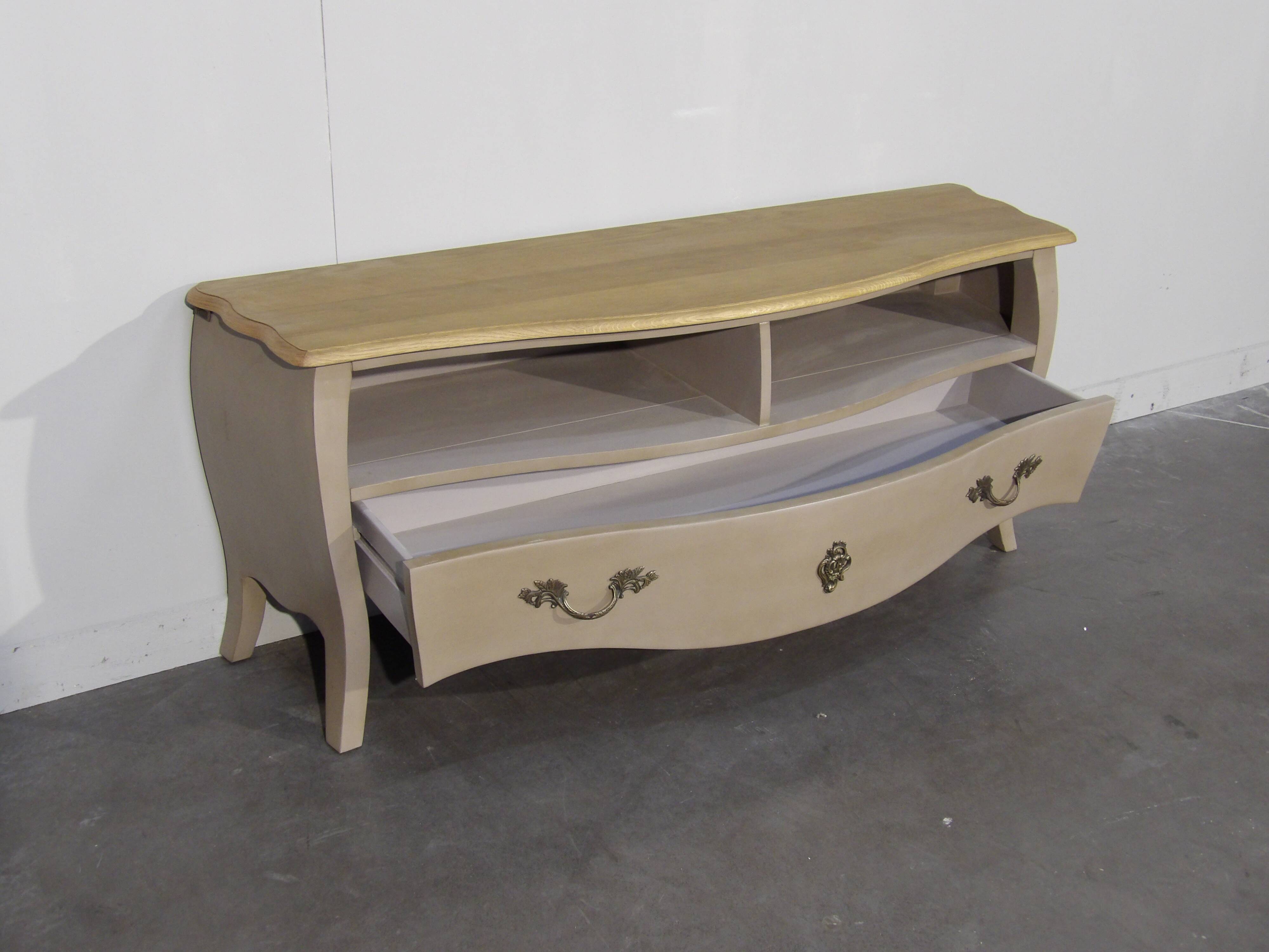 Wooden TV cabinet, 1 drawer, 2 storage spaces, Taupe patina