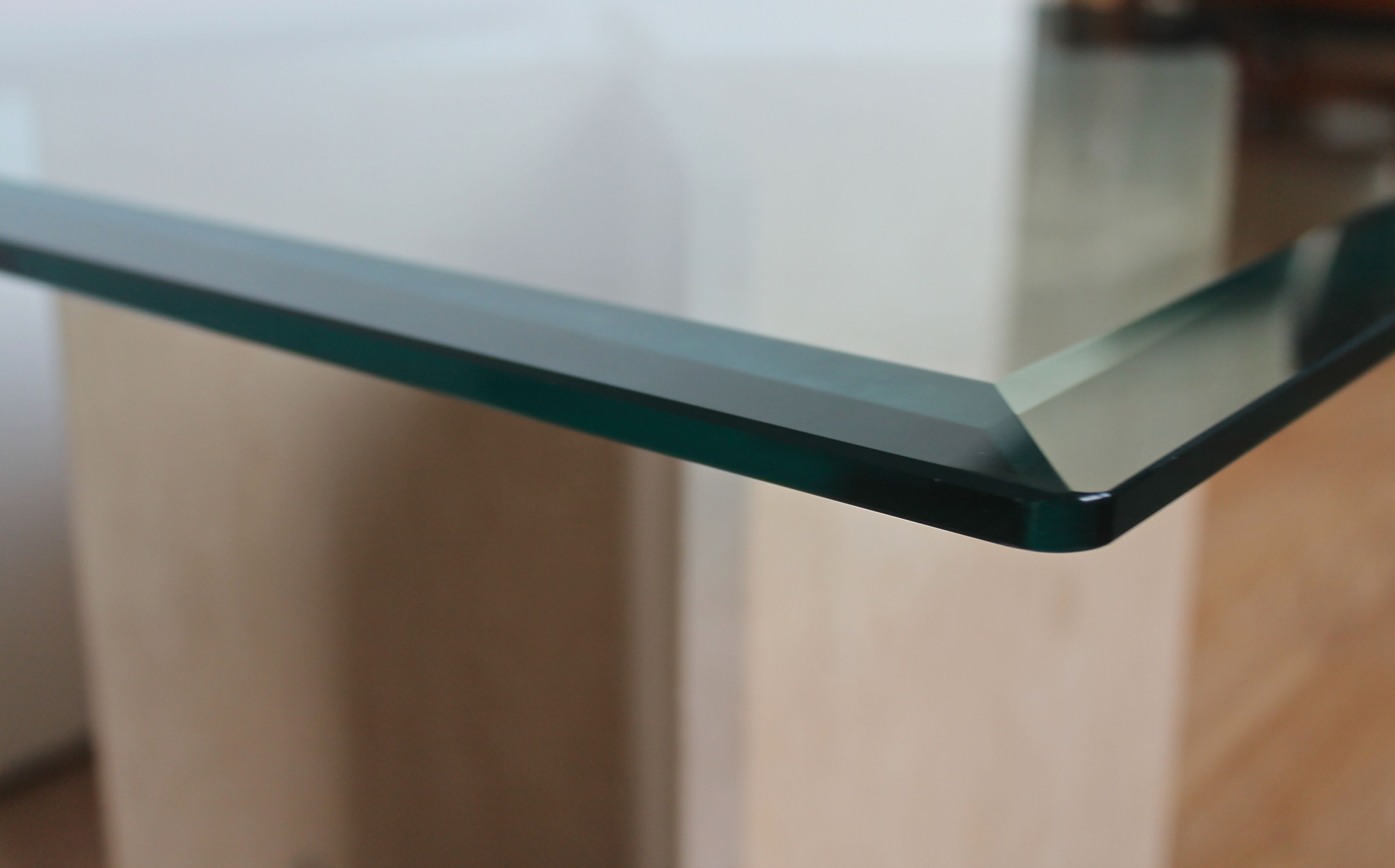 Table low vintage 70's travertine and beveled glass