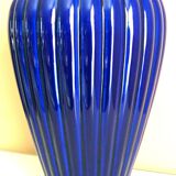 Vintage glazed ceramic vase, cobalt blue and gilt, Lancel Paris