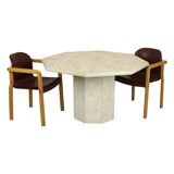 Vintage Octagonal Dining Table Travertine Natural Stone Italy 70s
