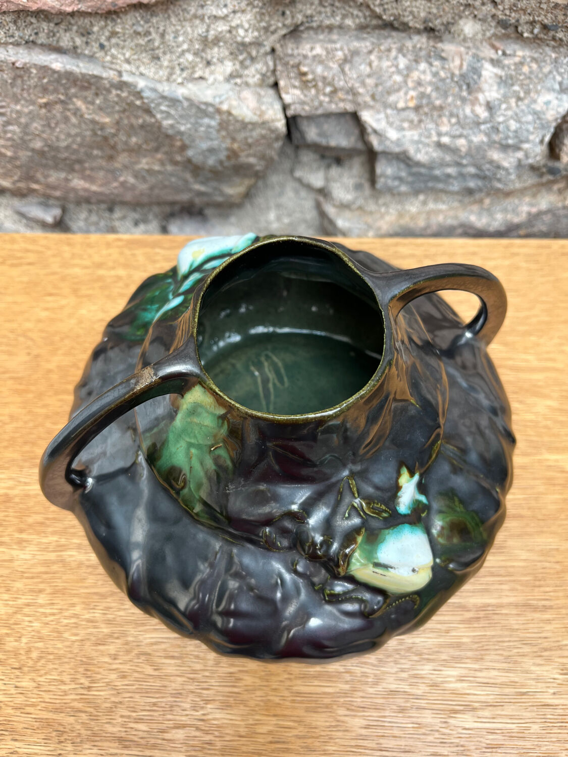 Art Nouveau barbotine vase with "scarabs" decoration.