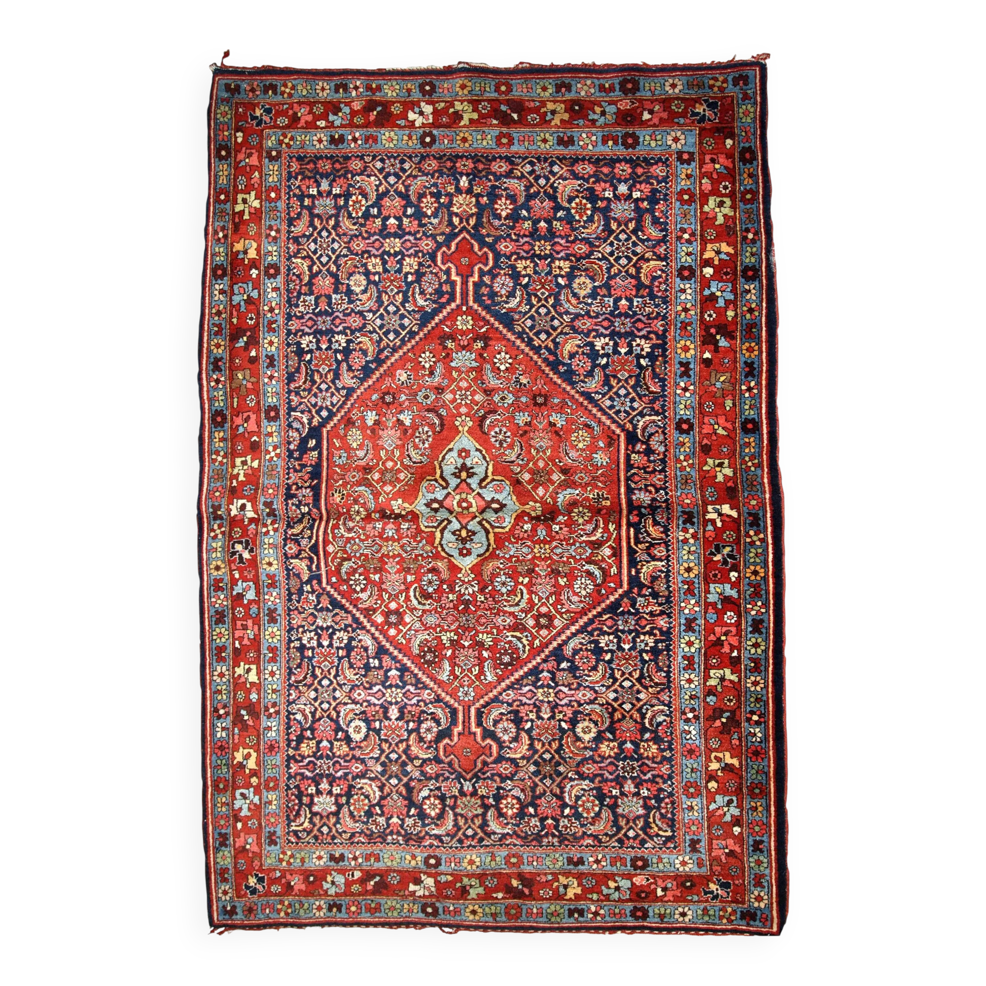Handmade antique Persian Bidjar rug 4.5' x 5.6' (137cm x 170cm) 1900s - 1B740