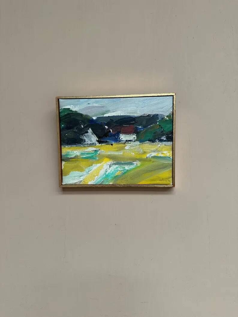 Original Swedish Oil on Canvas – “Houses” by T. Örn 1970 – Vintage & Framed