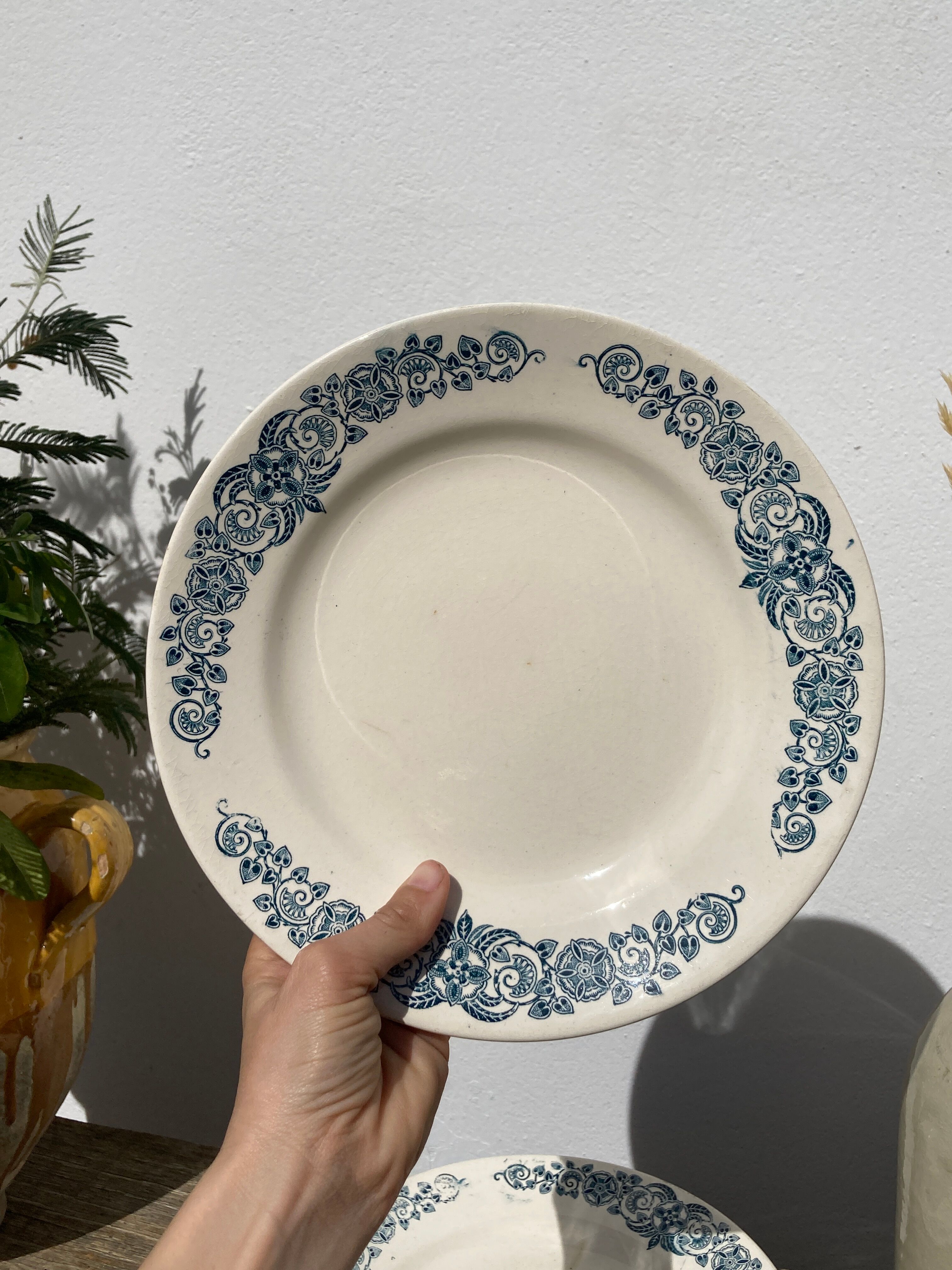 Set of 8 flat plates iron earth model Longchamp Alésia