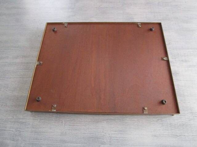 Large antique serving tray in wood and brass
