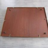 Grand plateau de service ancien en bois et laiton