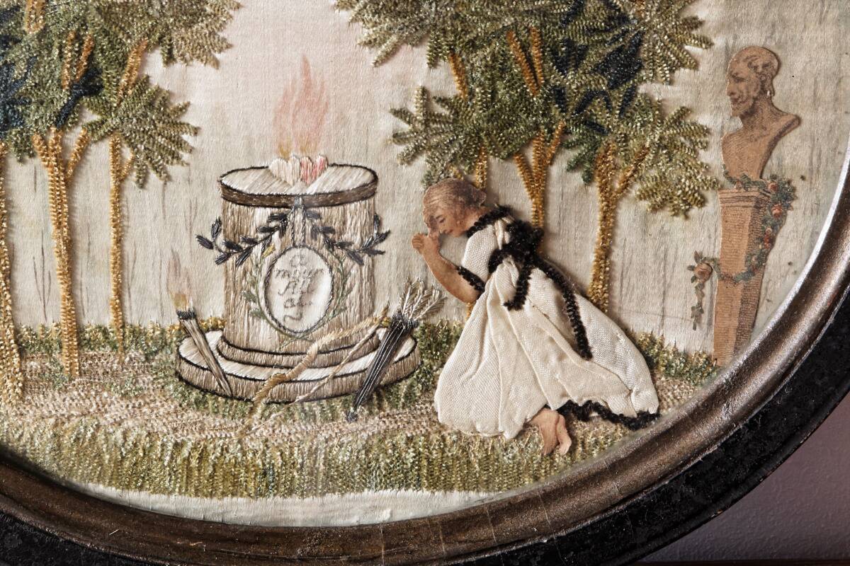 Pair of embroidered silks, needle painting, circa 1800