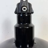 Large Industrial Black Enamel Factory Lamp with Cast Iron Top, 1950s