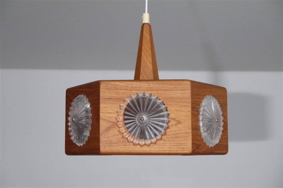 Vintage Scandinavian teak and glass pendant light 1960