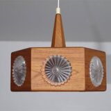 Vintage Scandinavian teak and glass pendant light 1960