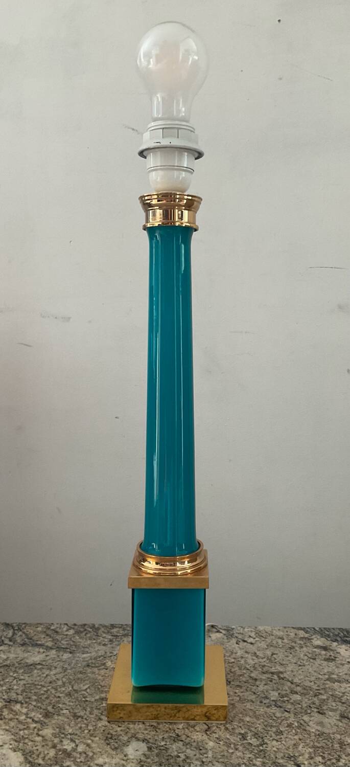 Vintage column lamp base in opaline and brass