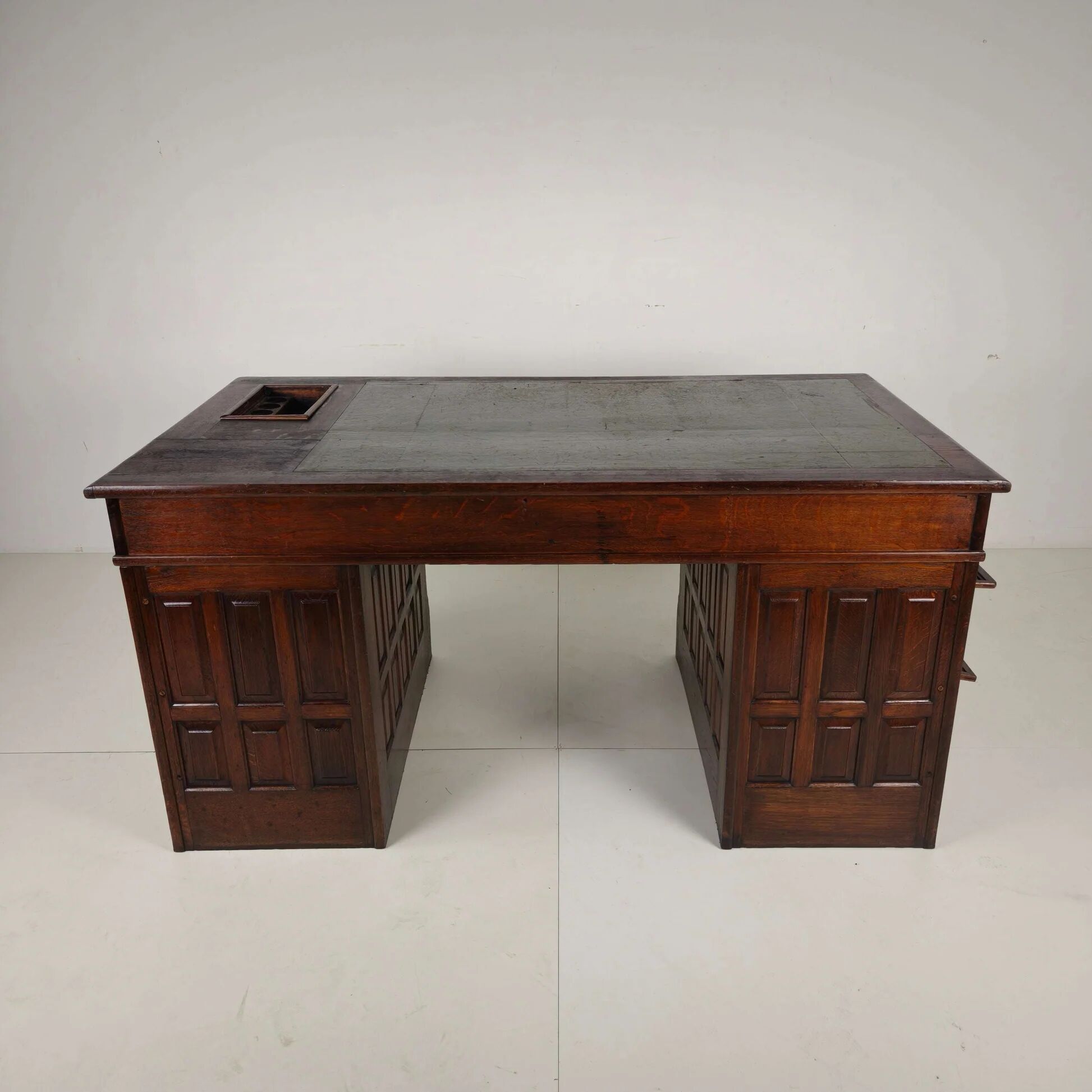 Antique oak writing desk by Stolzenberg – tambour roll top desk – c1880