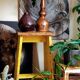 Art-populaire workshop stool in patinated wood