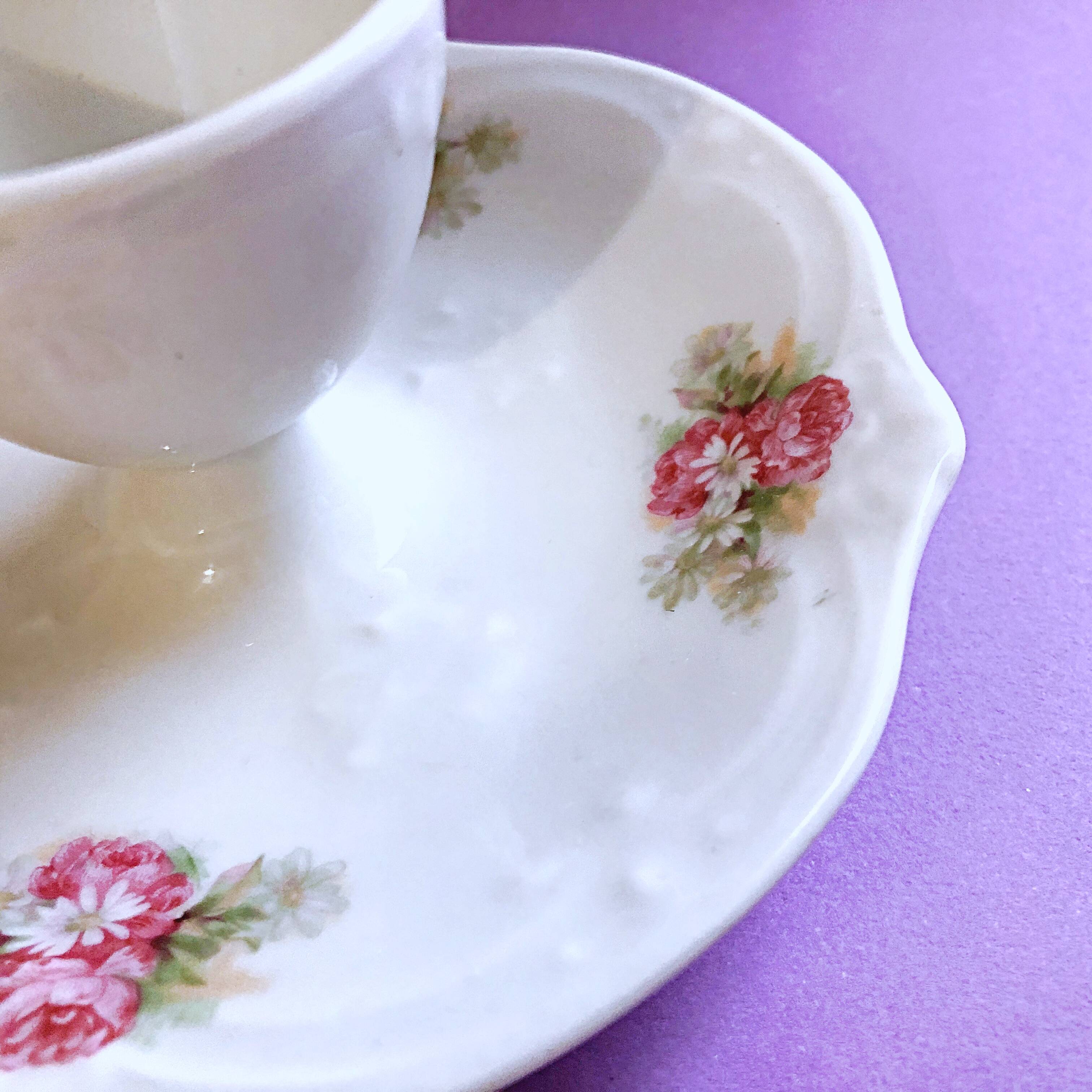 Porcelain egg cup with shabby chic style floral bouquet decoration Romanticism