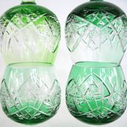 4 green cut crystal liqueur glasses - made in Germany - vintage 60s