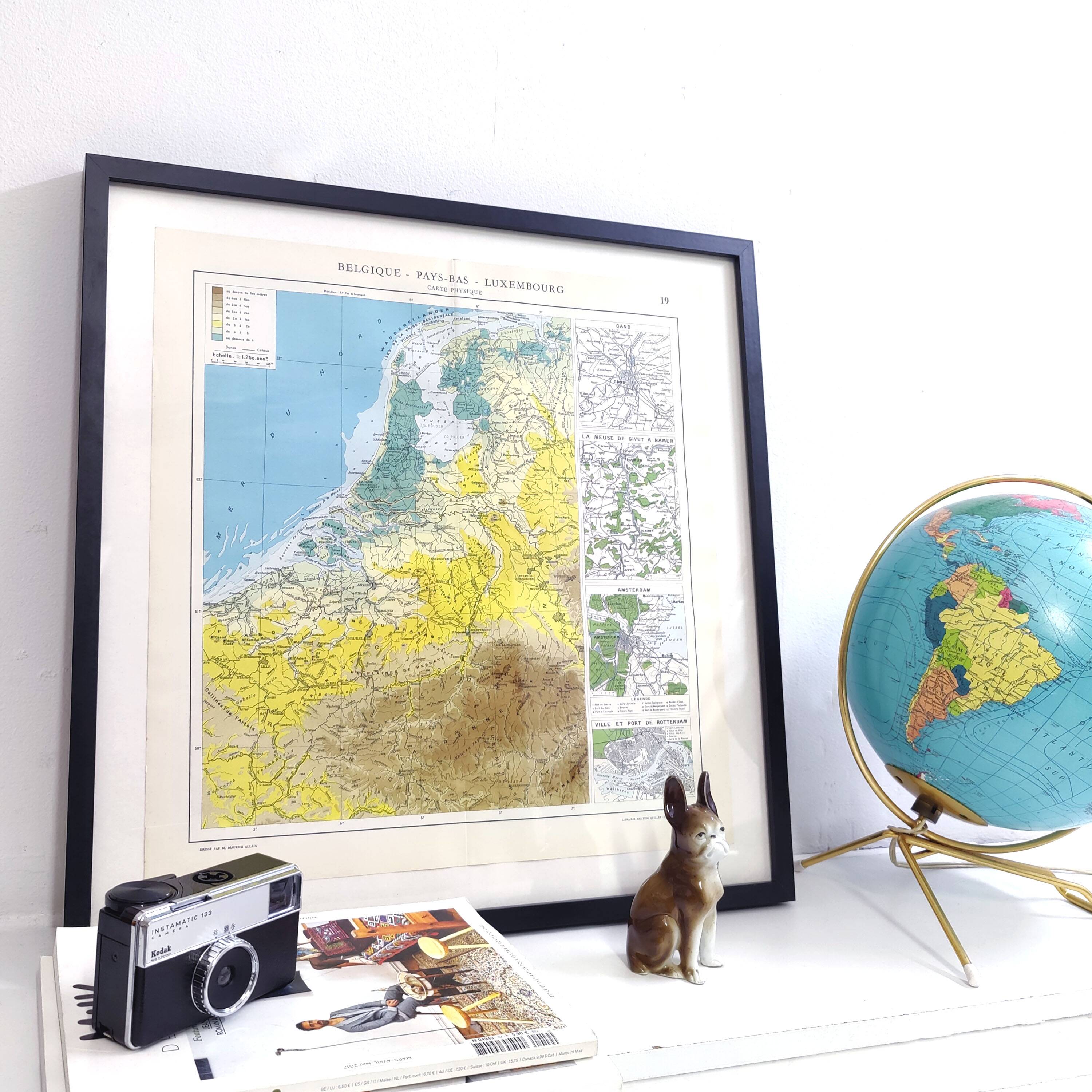 Vintage map of Netherlands Belgium Luxembourg 43x43cm from 1950