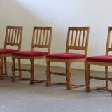 Vintage 1940s/50s Solid Oak Danish Farmhouse Chairs, Baroque style set of 4