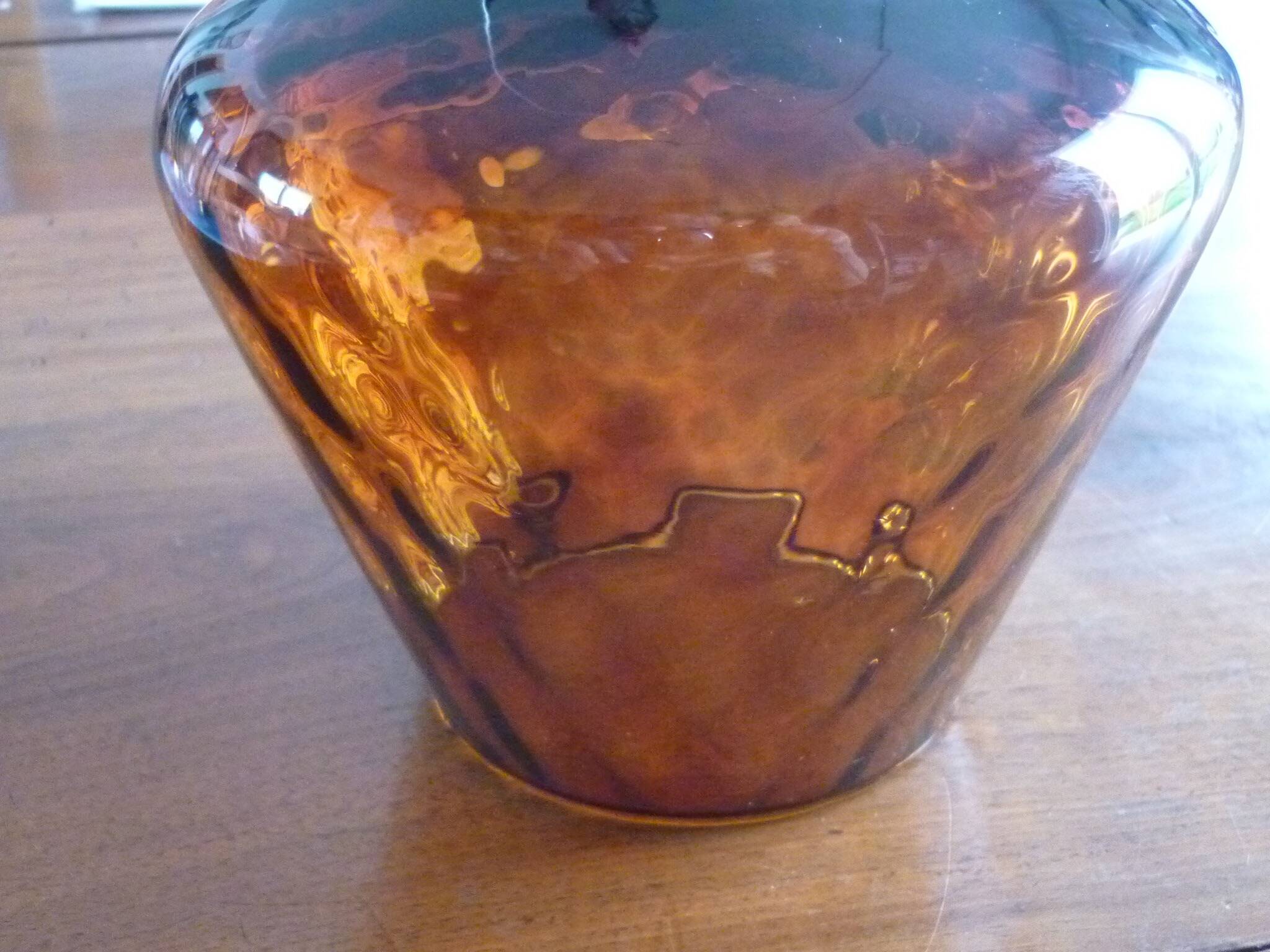 Vintage amber & clear glass footed vase