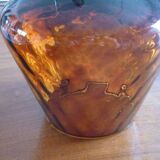 Vintage amber & clear glass footed vase