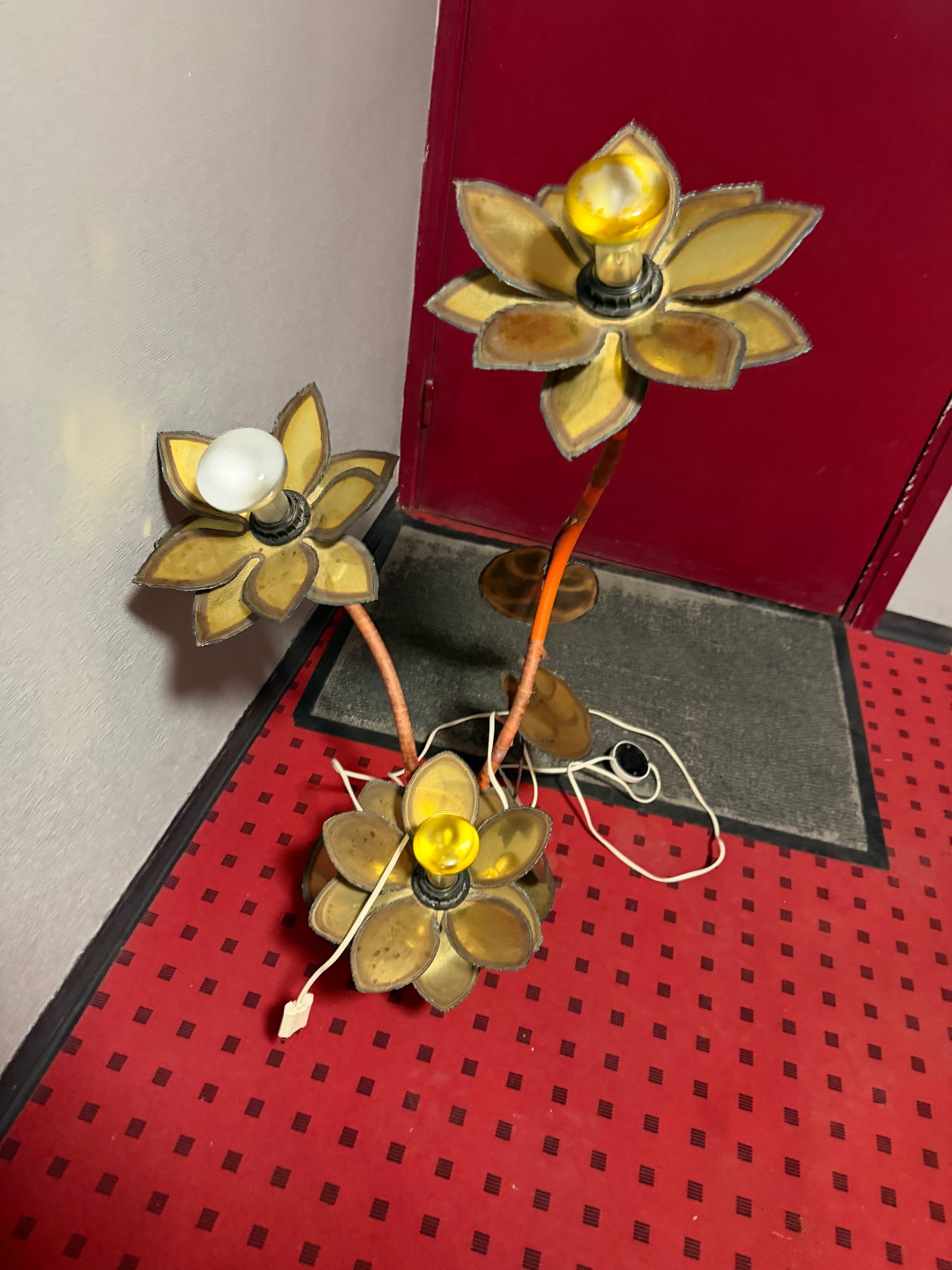 Lampe vintage fleur 3 têtes – style Maison Jansen – années 70