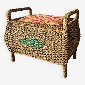 Worker - large vintage woven rope sewing basket