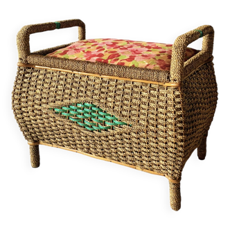 Worker - large vintage woven rope sewing basket