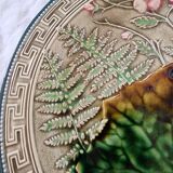 Choisy Le Roi majolica or barbotine dish decorated with leaves and pink flowers from the 19th century