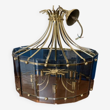 Vintage Dutch glass and brass chandelier